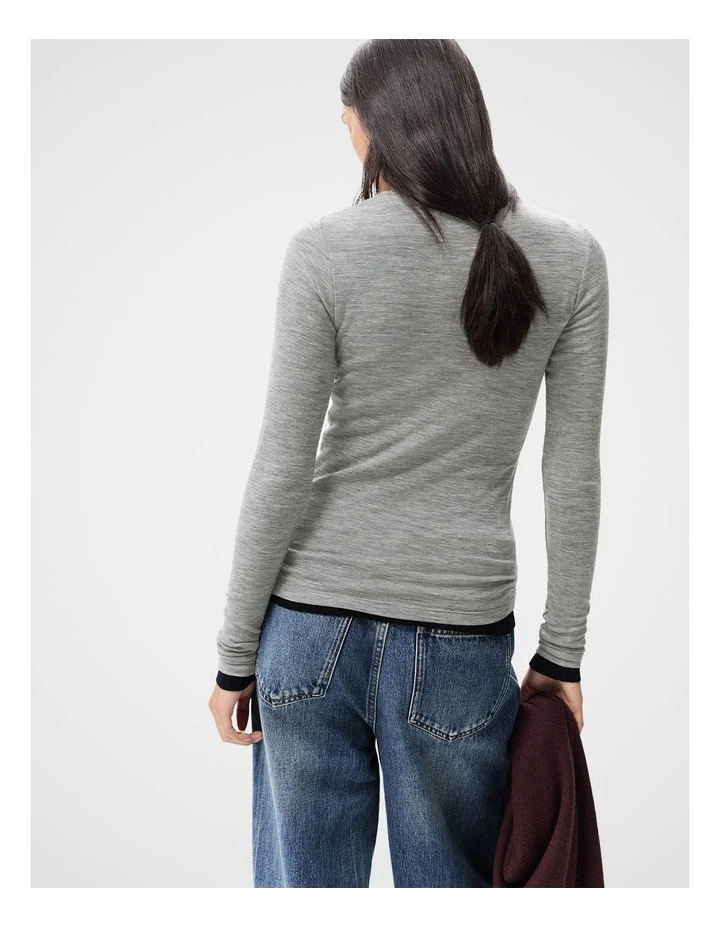 Merino Crew Neck Top in Grey image 2