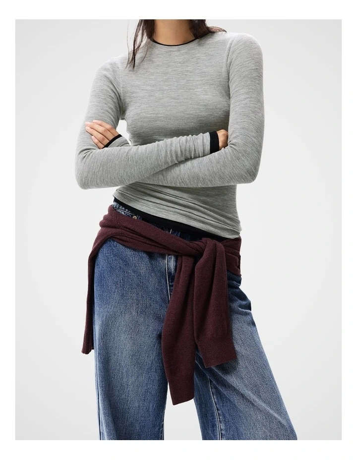 Merino Crew Neck Top in Grey image 3