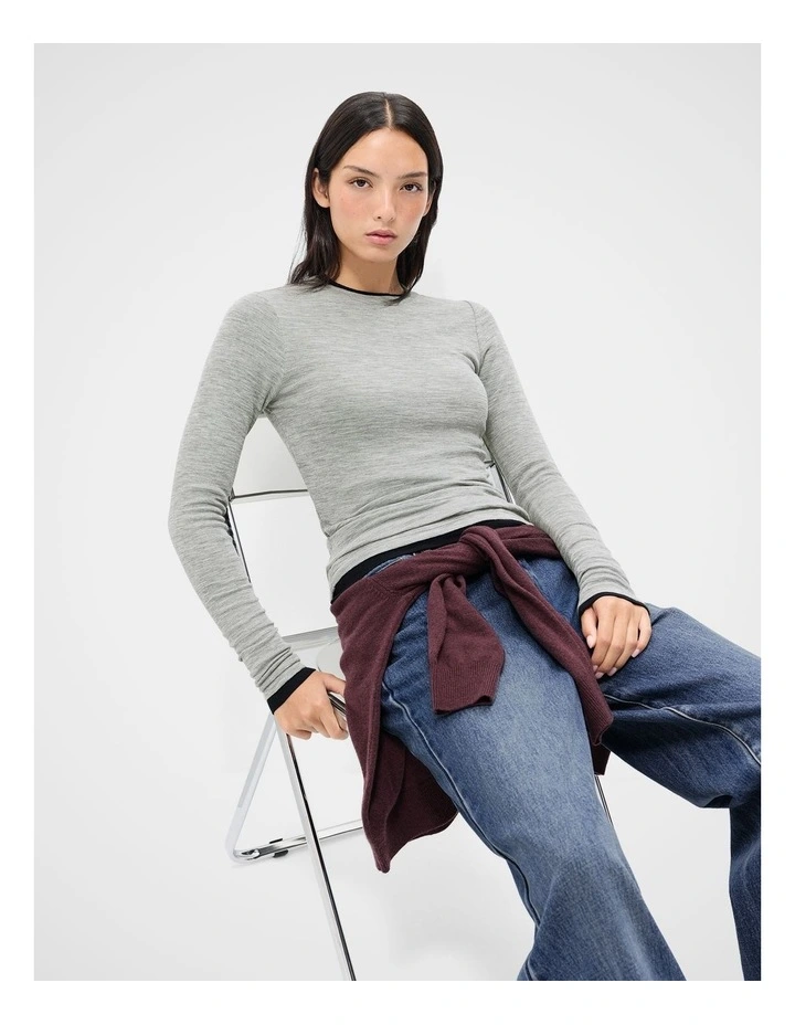 Merino Crew Neck Top in Grey image 4
