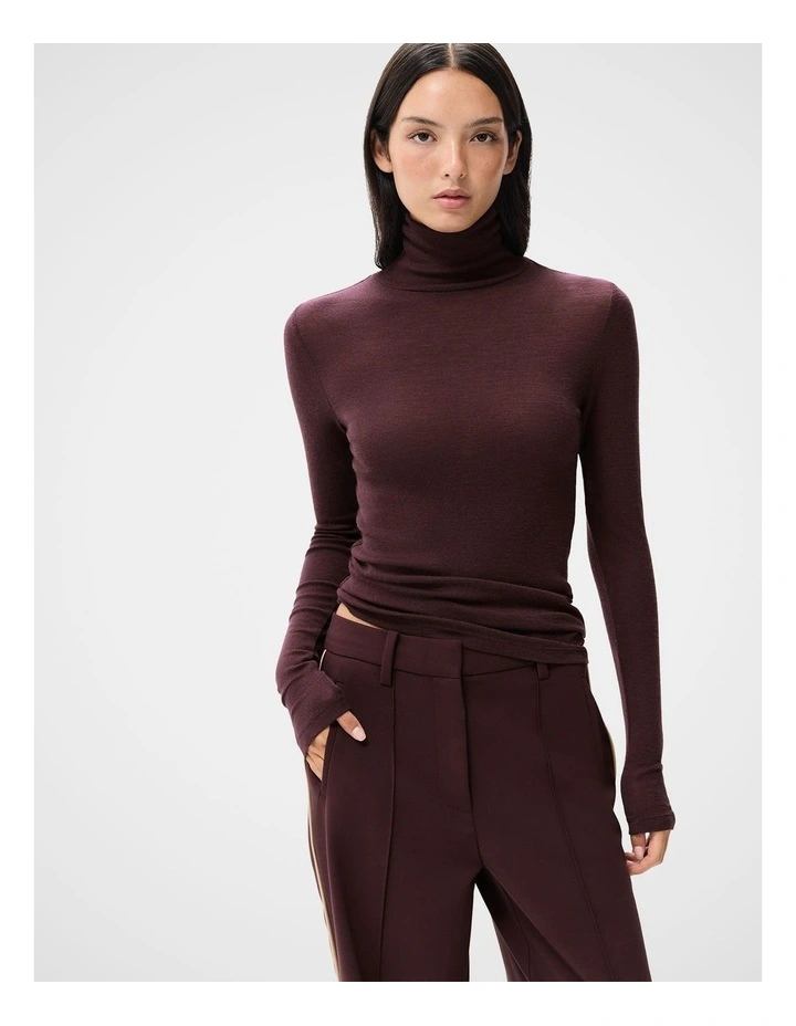 Merino High Neck Top in Brown image 1
