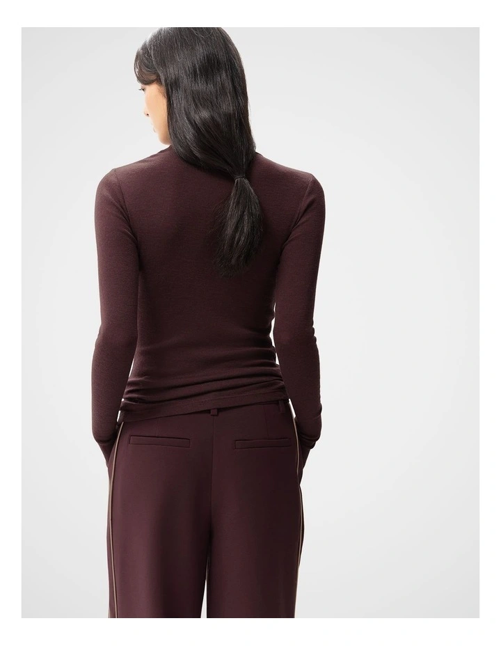 Merino High Neck Top in Brown image 2