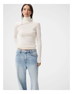 Merino High Neck Top in White