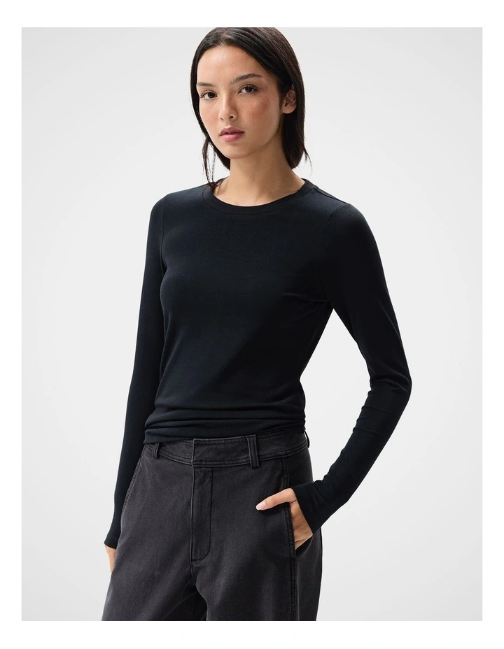 Cosy Long Sleeve Tee in Black image 1