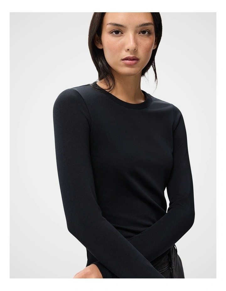 Cosy Long Sleeve Tee in Black image 3