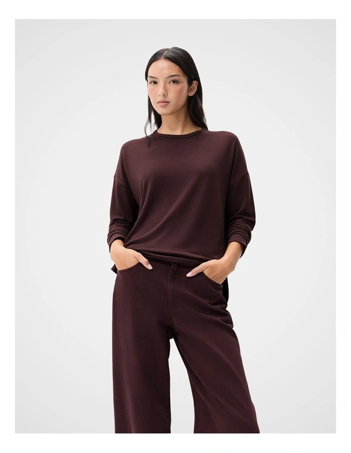 Cosy Long Sleeve Tee in Brown image 1