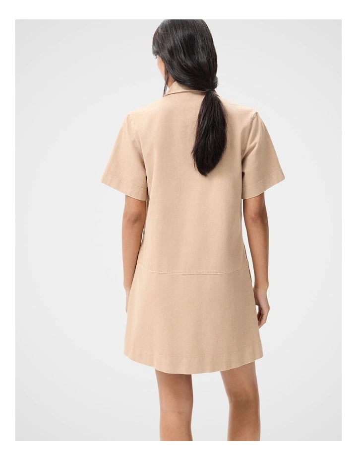Denim Button Through Dress in Beige image 2