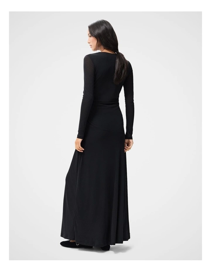 Ruched Mesh Long Sleeve Dress in Black image 2