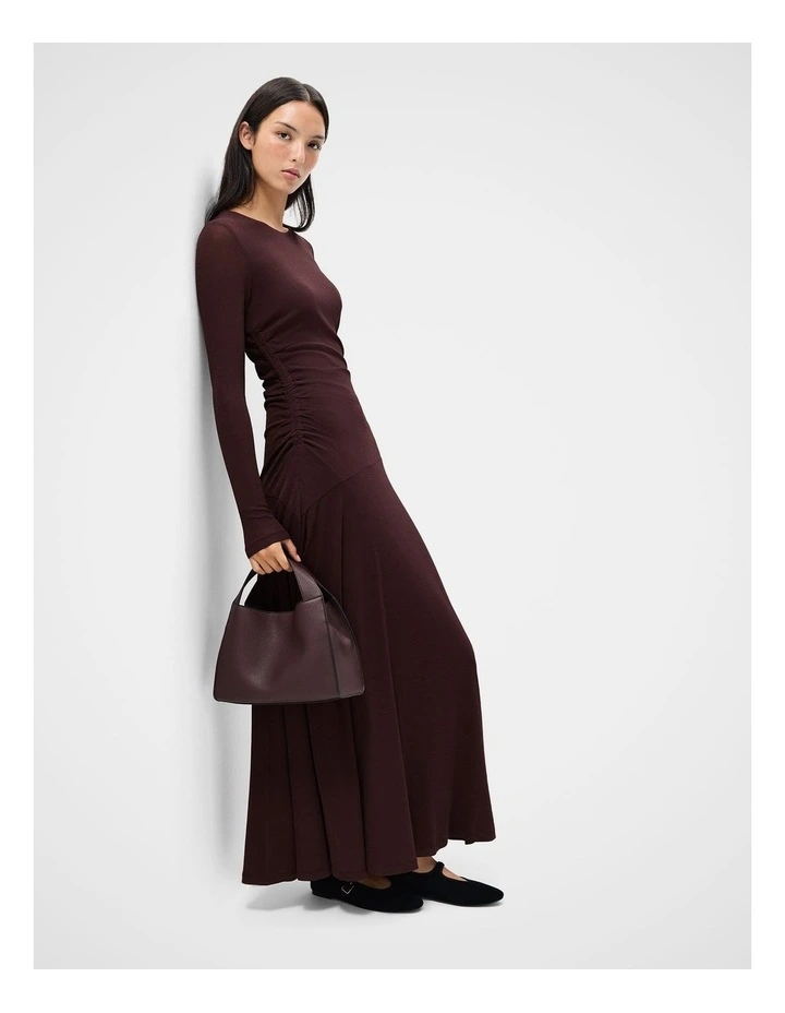 Ruched Mesh Long Sleeve Dress in Brown image 4