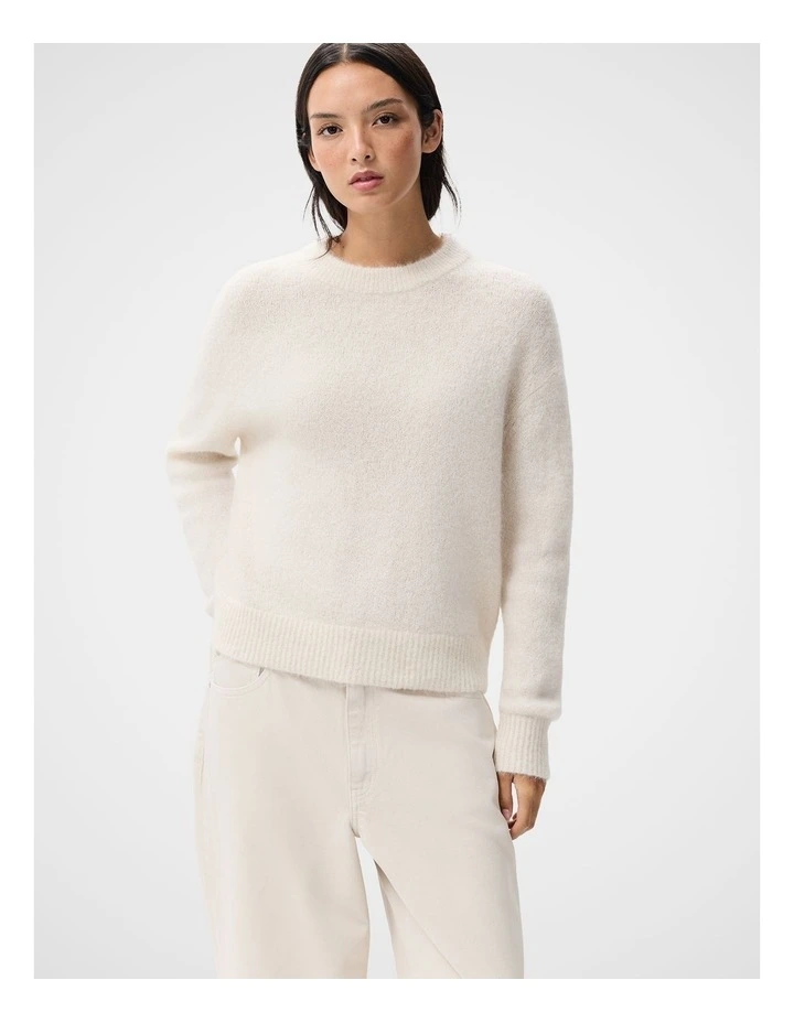Lofty Crew Neck Knit Sweater in White image 1