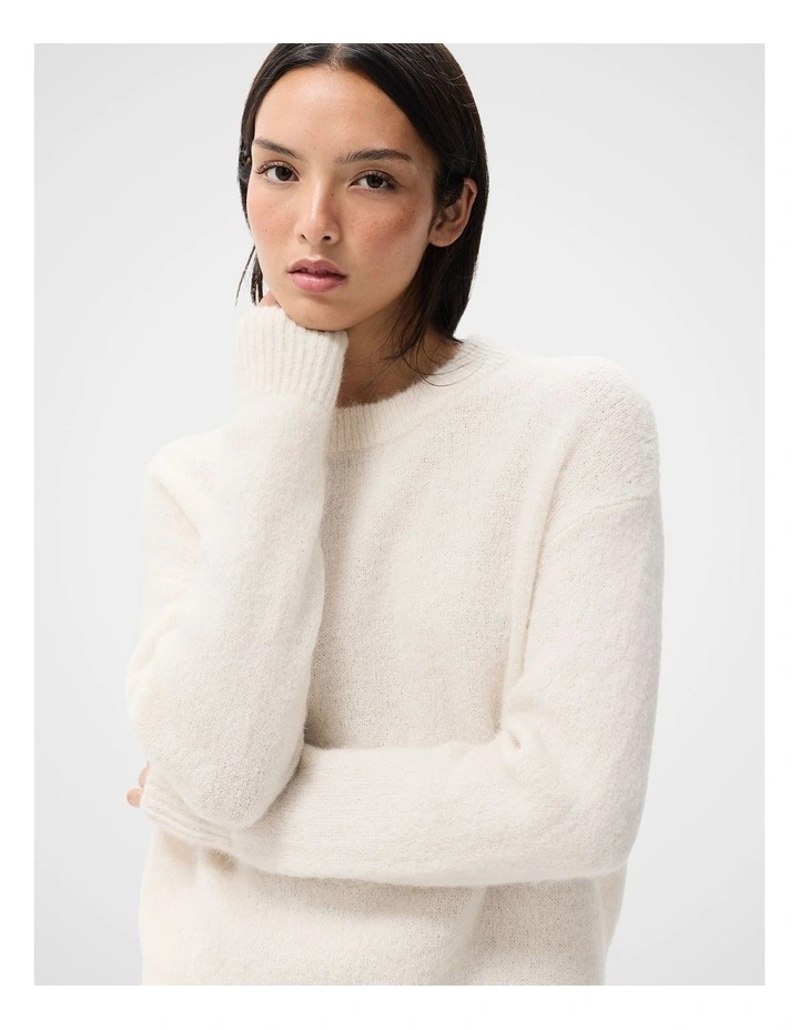 Lofty Crew Neck Knit Sweater in White image 3