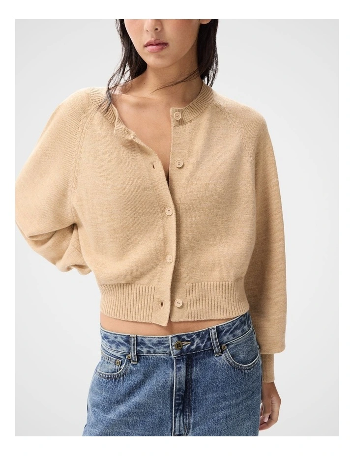 Merino Wool Cardigan in Beige image 3