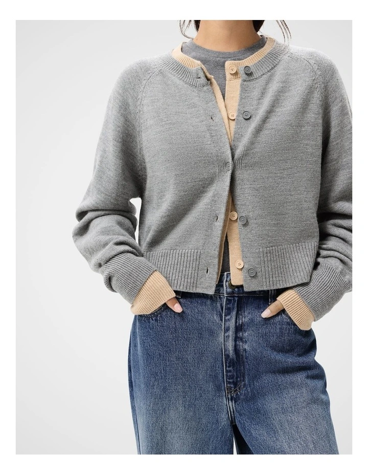Merino Wool Cardigan in Grey image 3