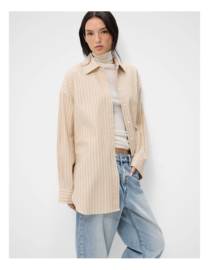 Oversized Oxford Shirt in Beige image 1