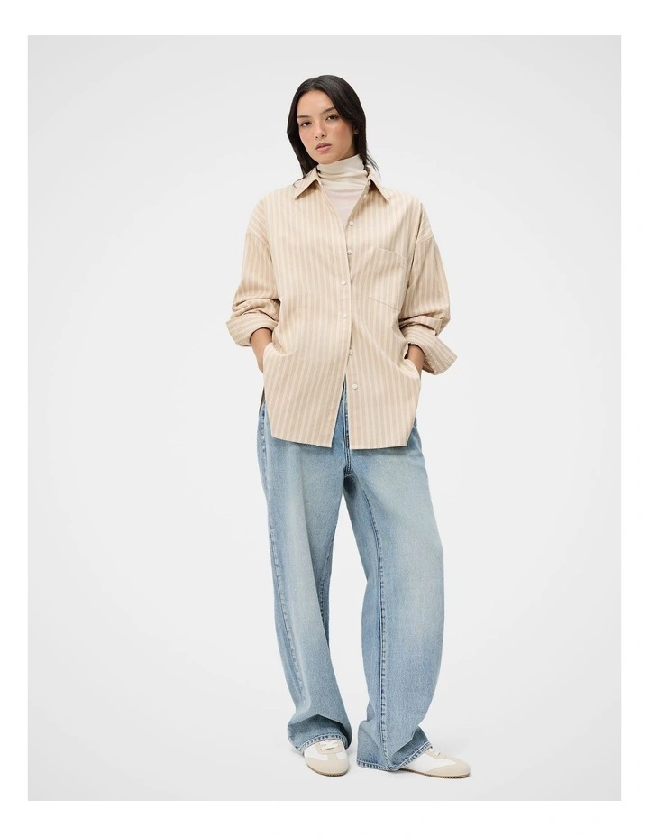 Oversized Oxford Shirt in Beige image 4
