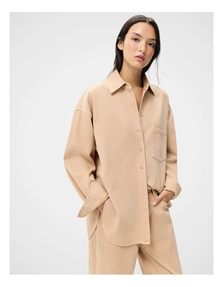 Oversized Denim Shirt in Beige image 1