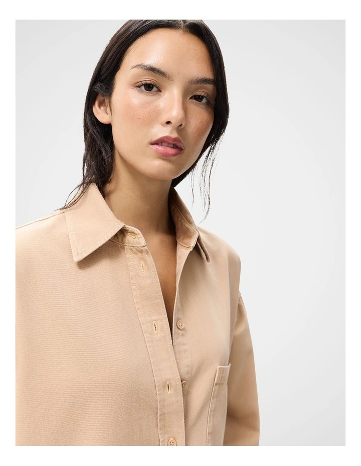 Oversized Denim Shirt in Beige image 3