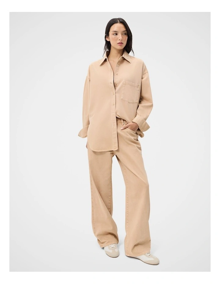 Oversized Denim Shirt in Beige image 4