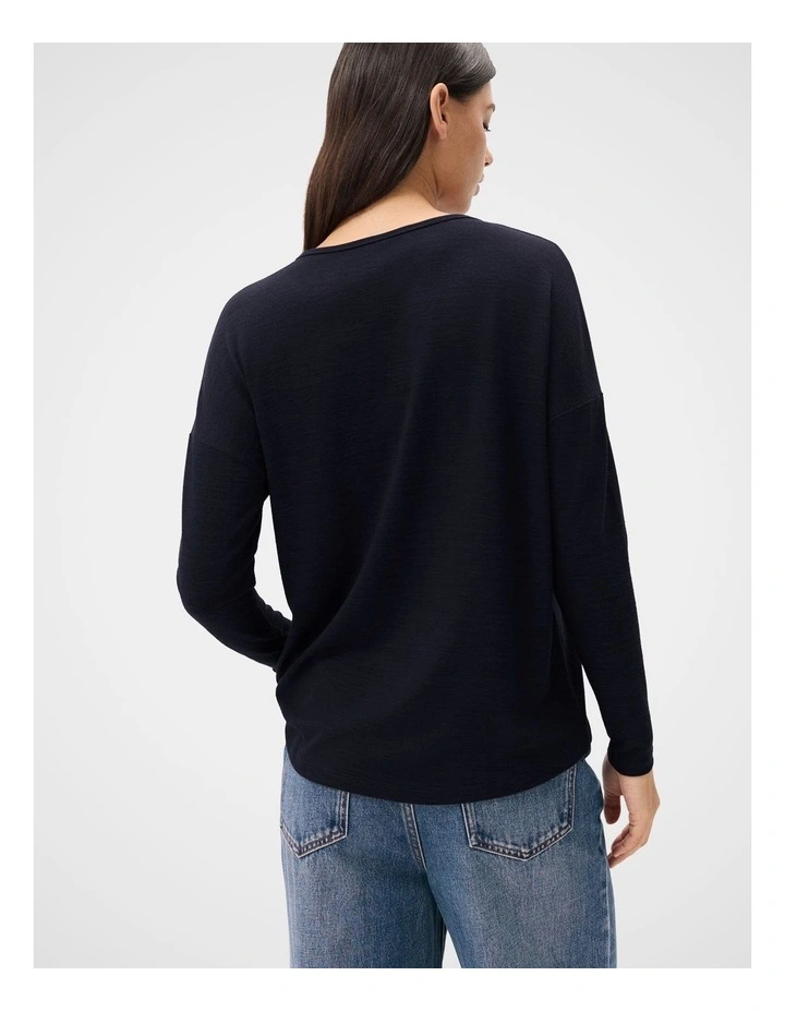 Soft V Neck Long Sleeve Tee in Blue image 2