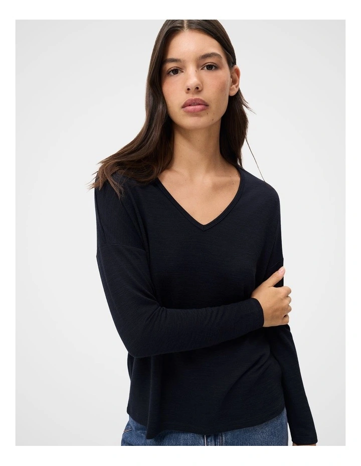 Soft V Neck Long Sleeve Tee in Blue image 3