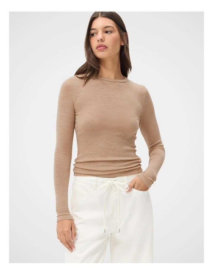 Merino Crew Neck Top in Beige image 1