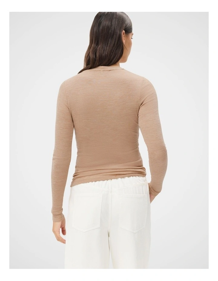 Merino Crew Neck Top in Beige image 2