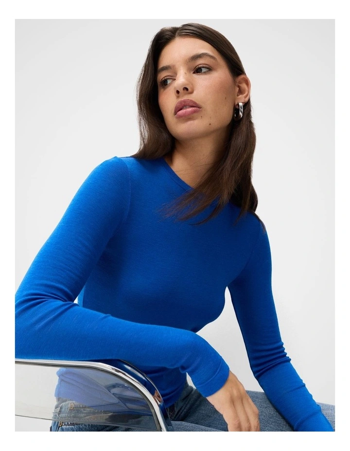 Merino Crew Neck Top in Cobalt image 3