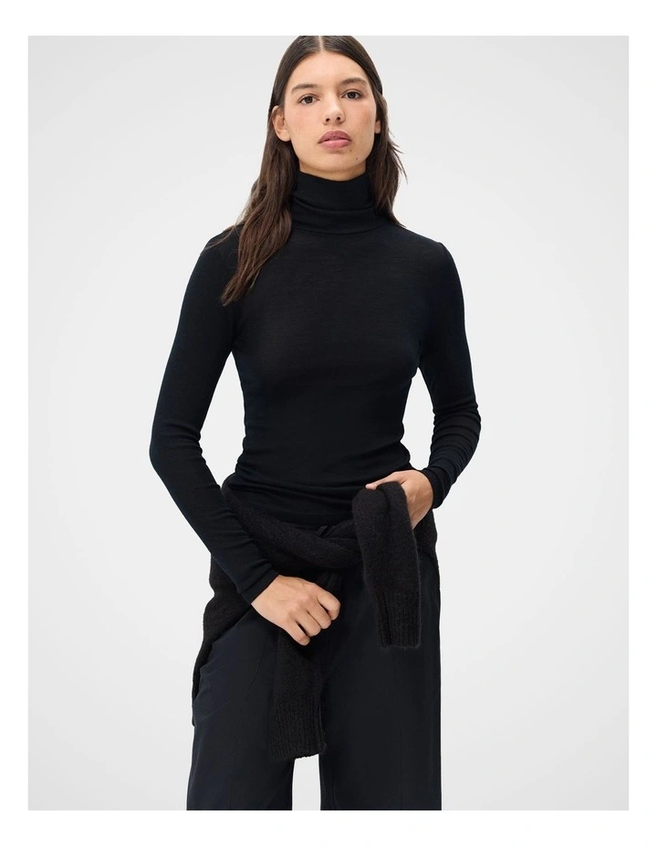 Merino High Neck Top in Black image 1