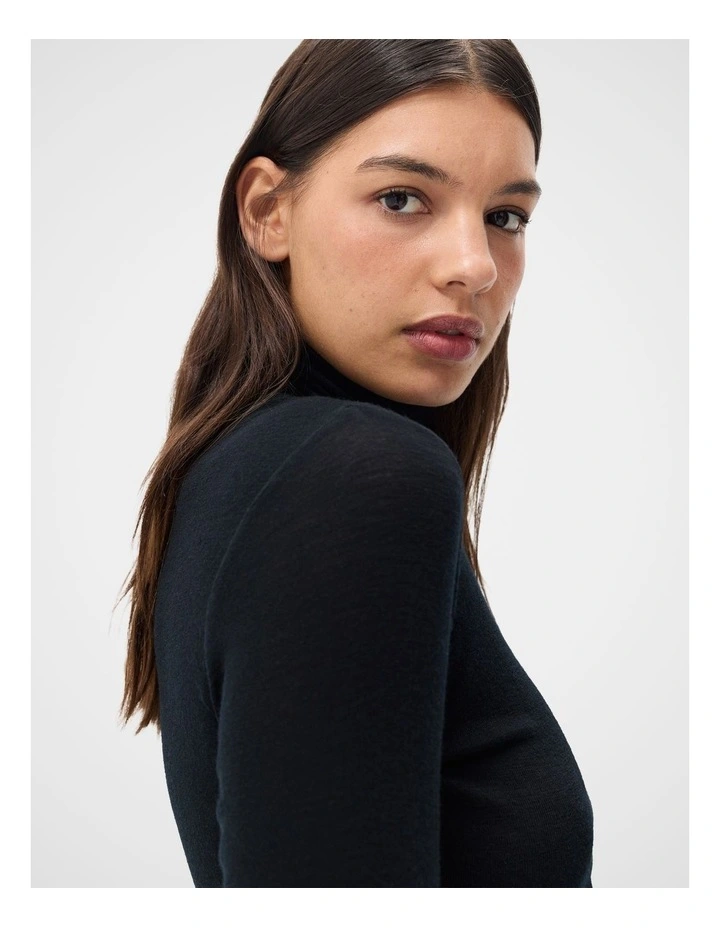 Merino High Neck Top in Black image 3