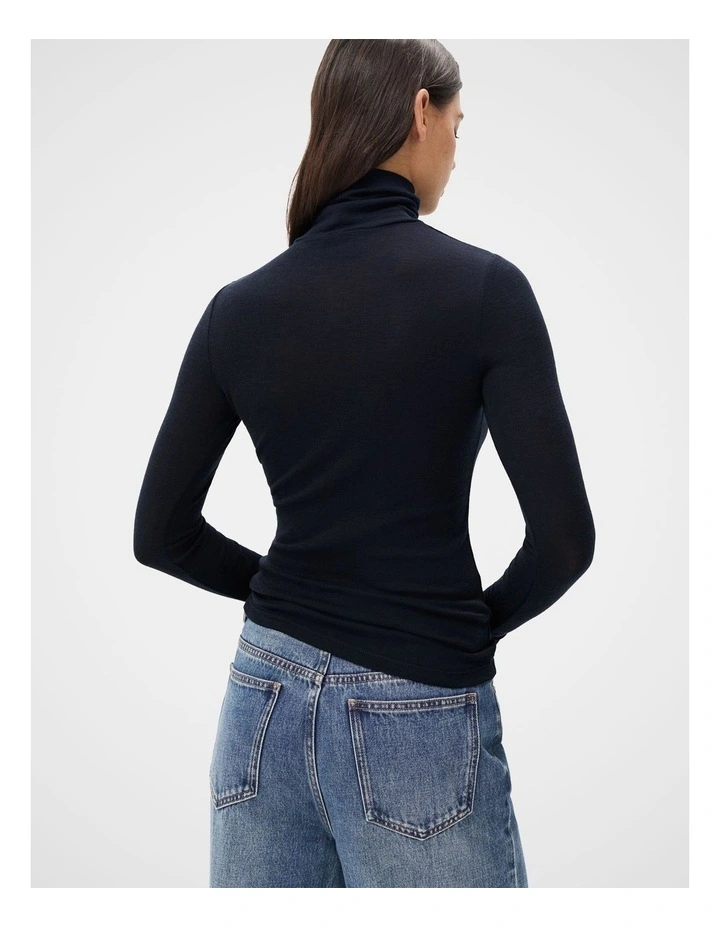 Merino High Neck Top in  Navy image 2