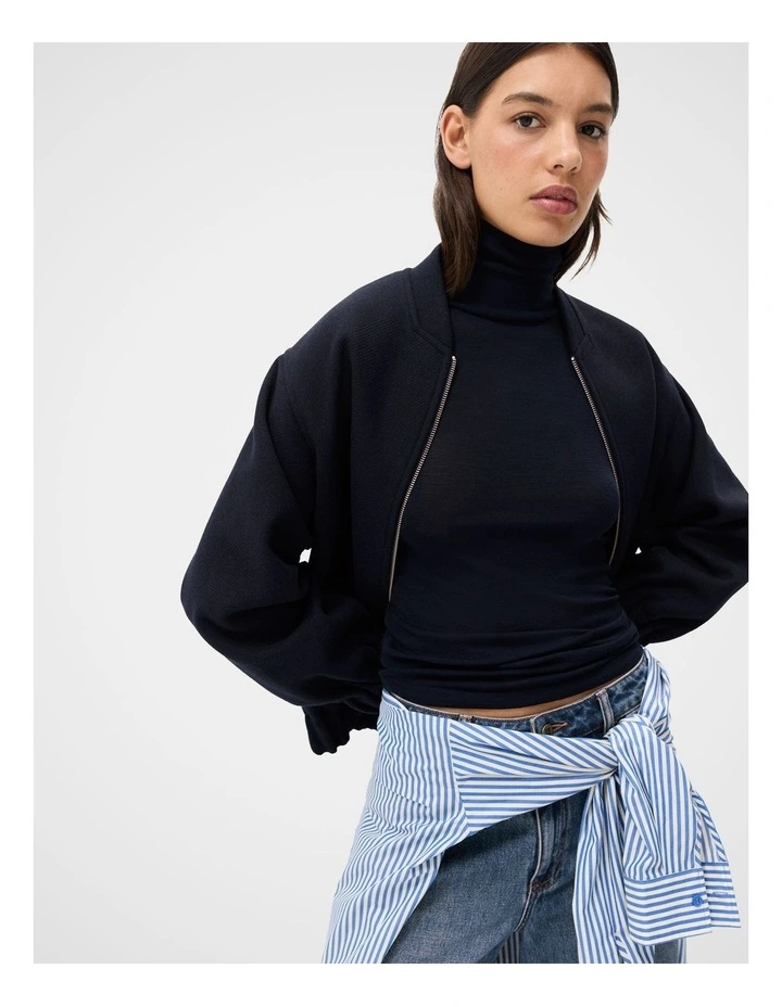 Merino High Neck Top in  Navy image 3