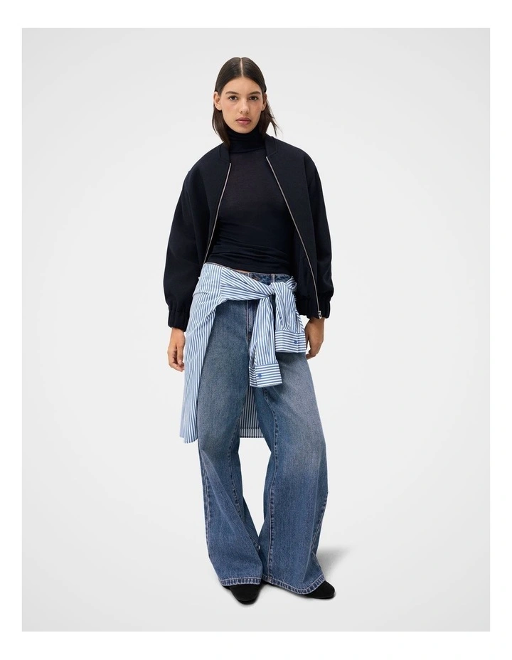 Merino High Neck Top in  Navy image 4