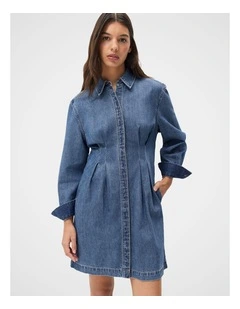 Denim Pintuck Dress in Navy