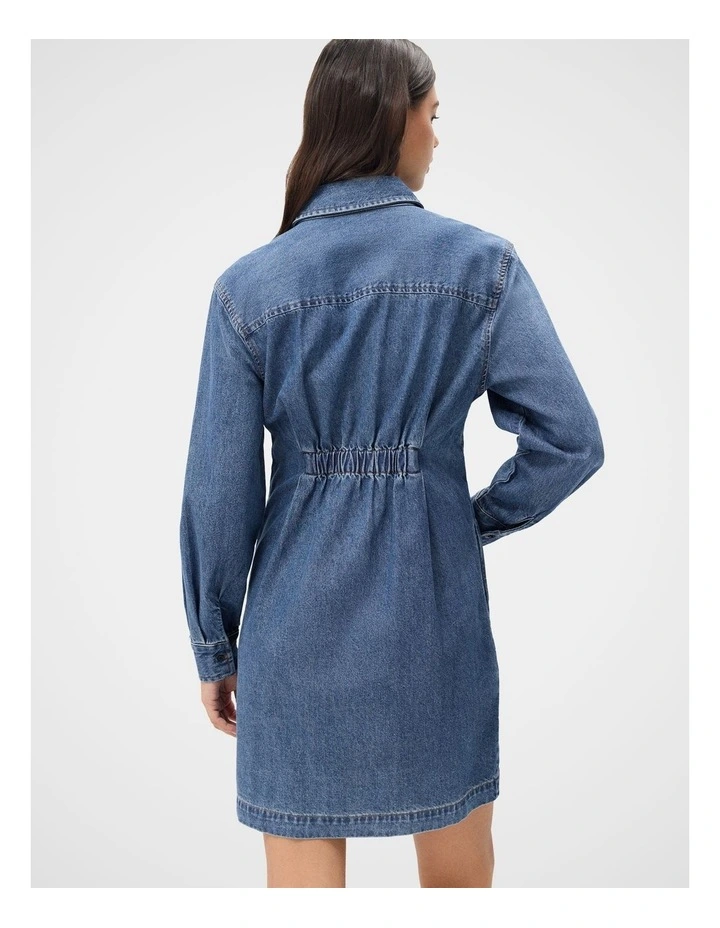 Denim Pintuck Dress in Navy image 2