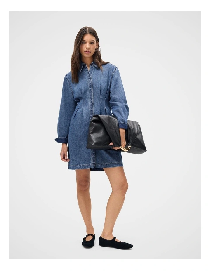 Denim Pintuck Dress in Navy image 4