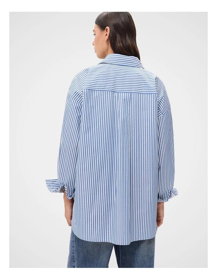 Oversized Cotton Stripe Shirt in Navy Multi image 2