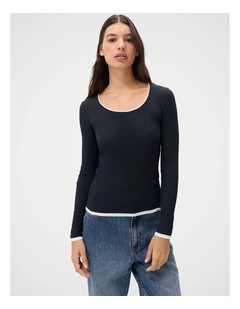 Double Layer Long Sleeve Top in Navy