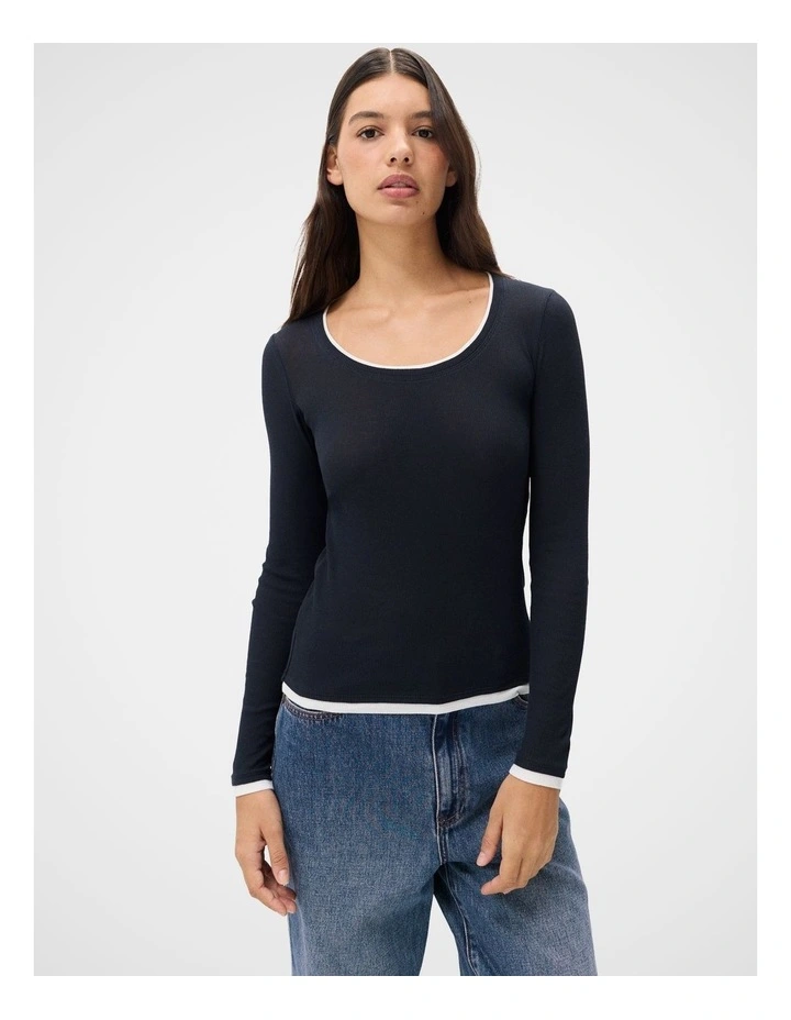 Double Layer Long Sleeve Top in Navy image 1