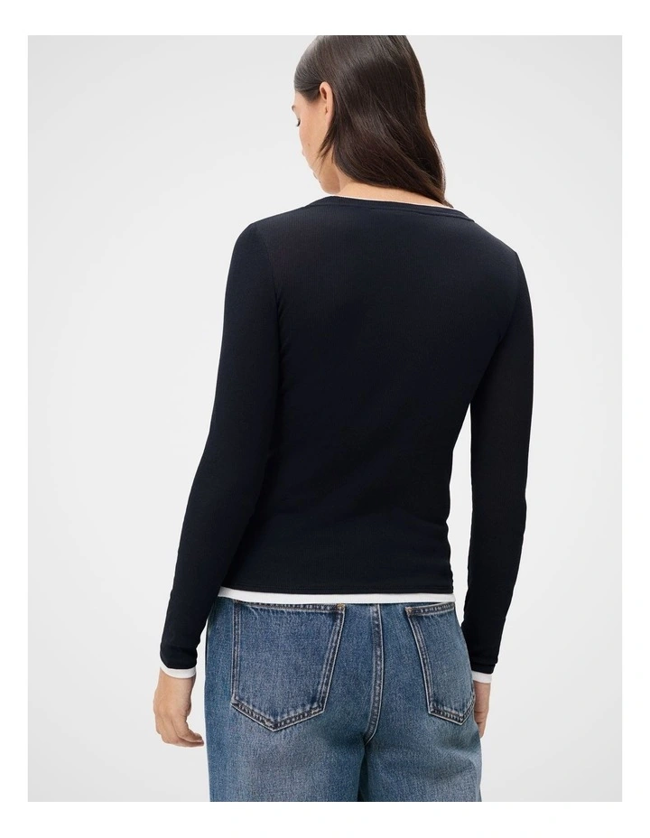Double Layer Long Sleeve Top in Navy image 2