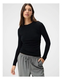 Merino Drape Detail Top in Black