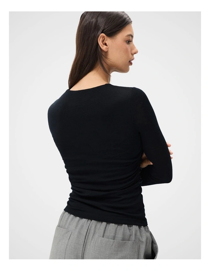 Merino Drape Detail Top in Black image 2
