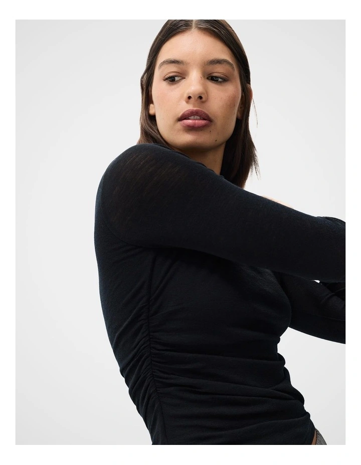 Merino Drape Detail Top in Black image 3
