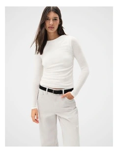 Merino Drape Detail Top in White