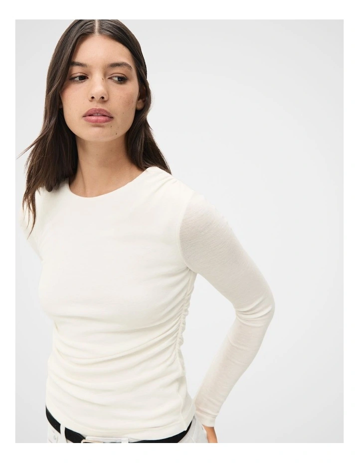 Merino Drape Detail Top in White image 3