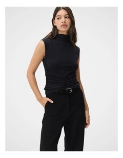 Mock Neck Sleeveless Tee in Black