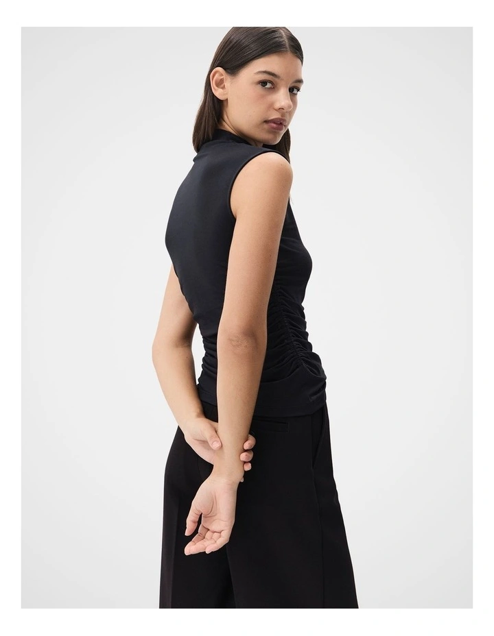 Mock Neck Sleeveless Tee in Black image 2