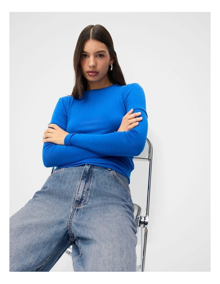 Merino Fitted Tee in Cobalt image 4