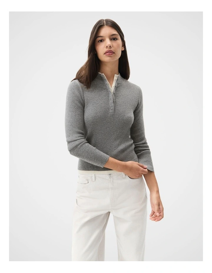 Double Layer Wool Knit Jumper in Grey image 1
