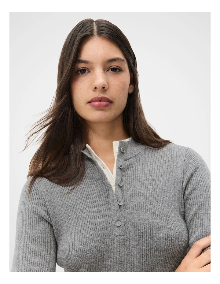 Double Layer Wool Knit Jumper in Grey image 3