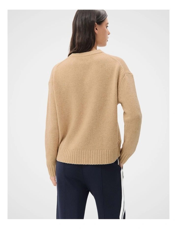 Merino Wool Crew Neck Knit Jumper in Beige image 2