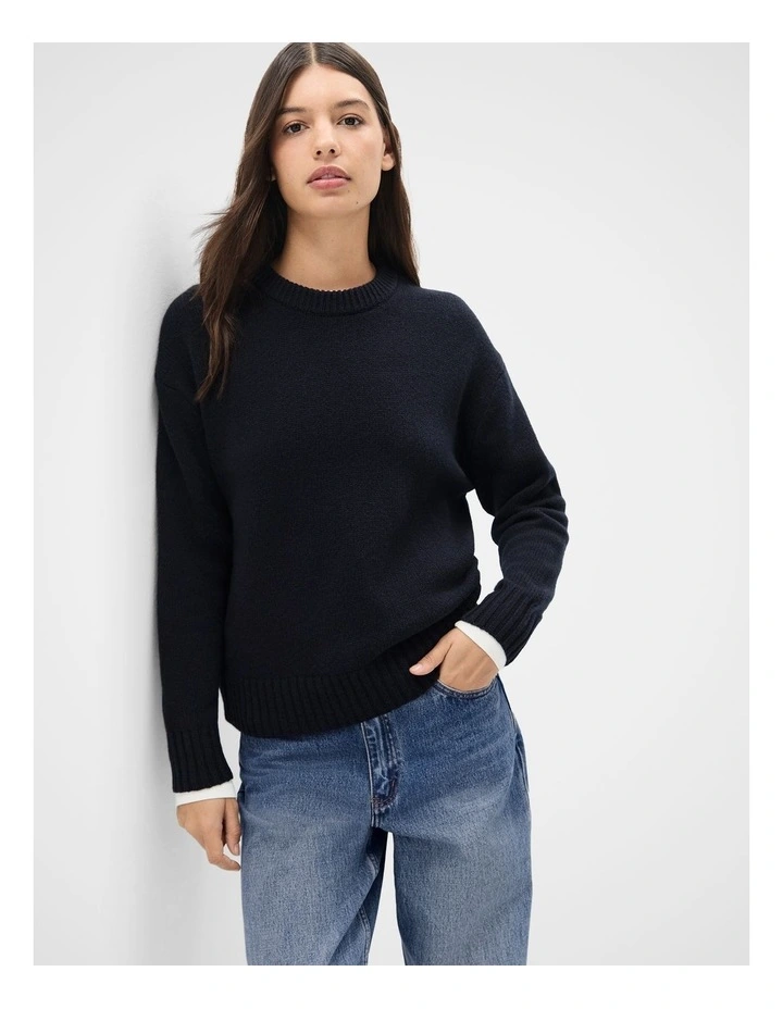 Merino Wool Crew Neck Knit Jumper in Blue image 1